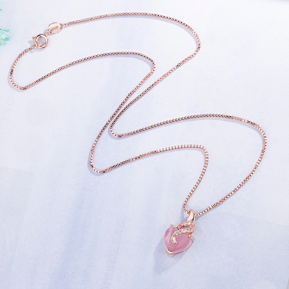 Heart Pendant Rose Quartz Necklace - Picture 2 of 6